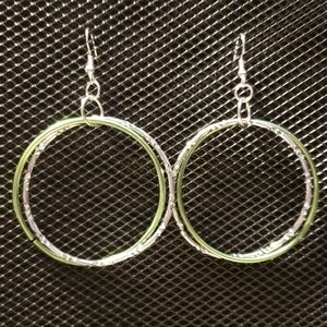 3/$20 | Silver & green double hoop earrings